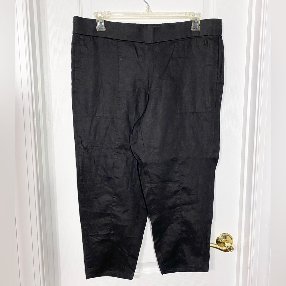 Eileen Fisher LINEN High Waist Capri Pants Black Size Large